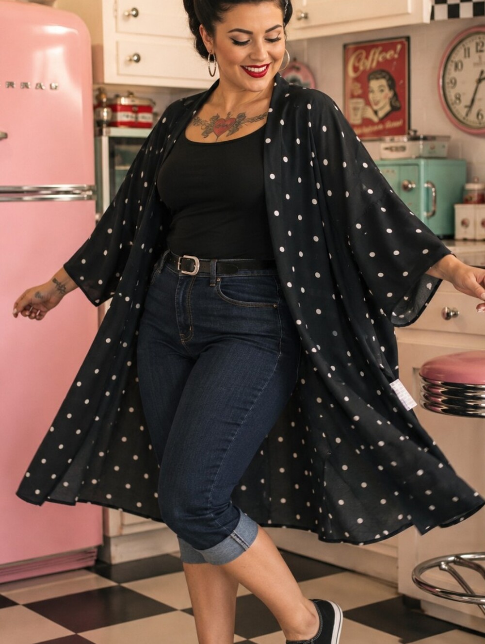 Nwt Lularoe Lindsey Kimono Large Polka Dot